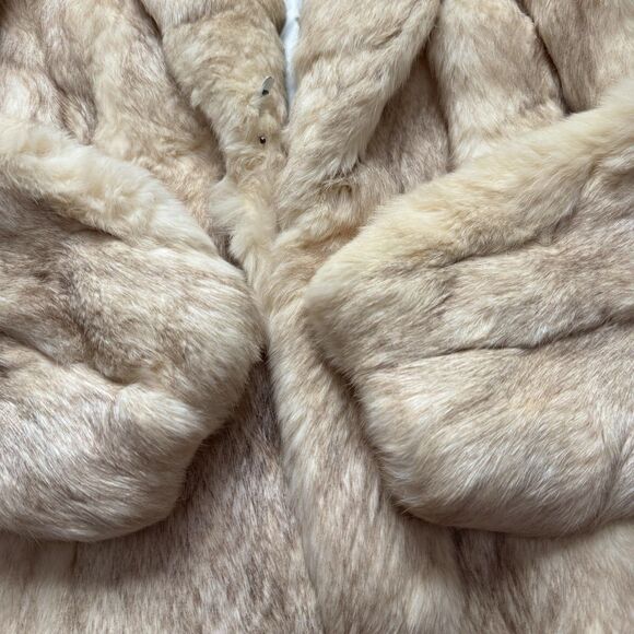 Vintage 80s Wilsons Suede & Leather Rabbit Fur Coat Jacket Womens Medium M Cream - Picture 4 of 13
